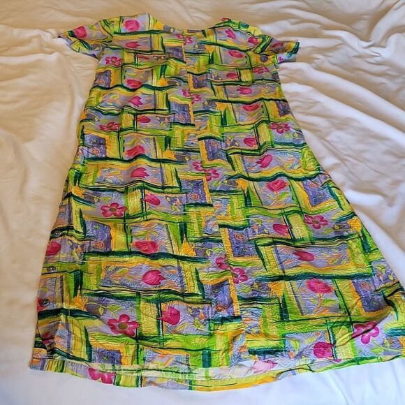 VINTAGE HAWAII NEON BRIGHT FLORAL SLIT HAWAIIAN PINK YELLOW MAXI DRESS XS SMALL - Picture 15 of 16